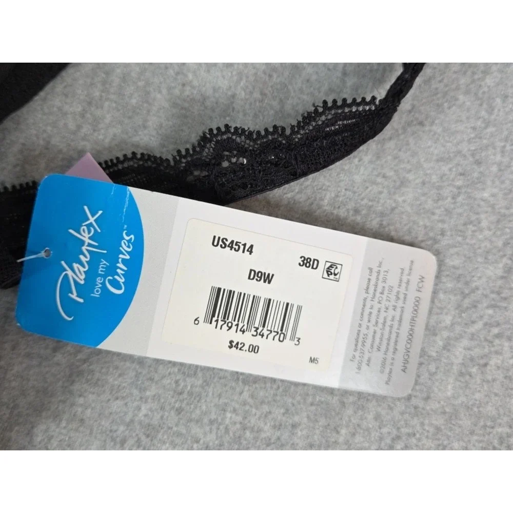 Playtex Love‎ My Curves Bra 38D Black Stretch Lace Cups Sculpted Lift NEW